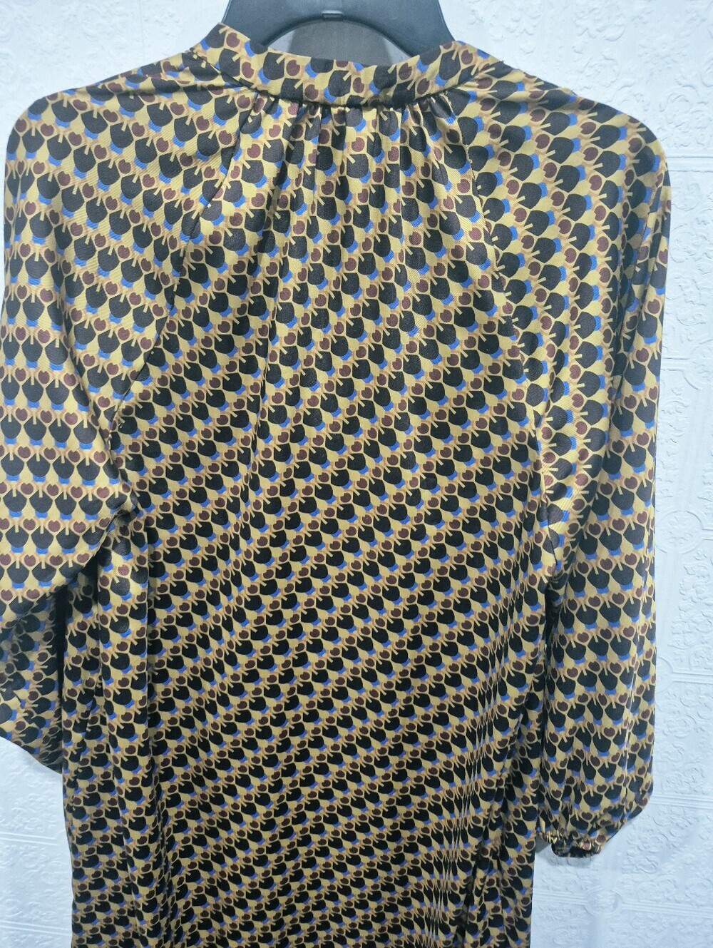 ZARA Geometric Print Long Sleeve Midi Shirt Dress Yellow Black Blue Large L - Picture 6 of 8